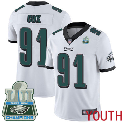 Youth Philadelphia Eagles #91 Fletcher Cox White Vapor Untouchable NFL Jersey Limited Player Super Bowl LII 100th->youth nfl jersey->Youth Jersey